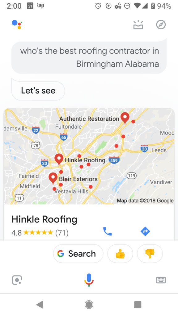Hinkle Roofing on Google Assistant
