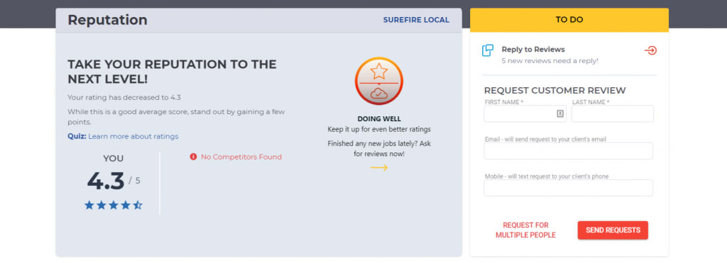 Surefire Local Marketing Platform - To Do List feature