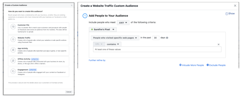 Create a custom website traffic audience on Facebook